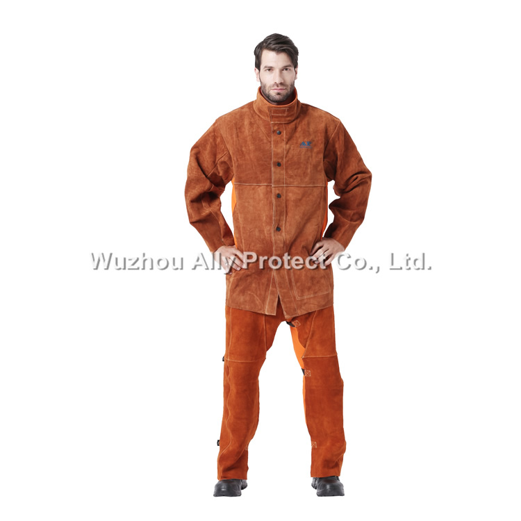 AP-3080 Coffee Leather & Orange FR Sateen Welding Jacket